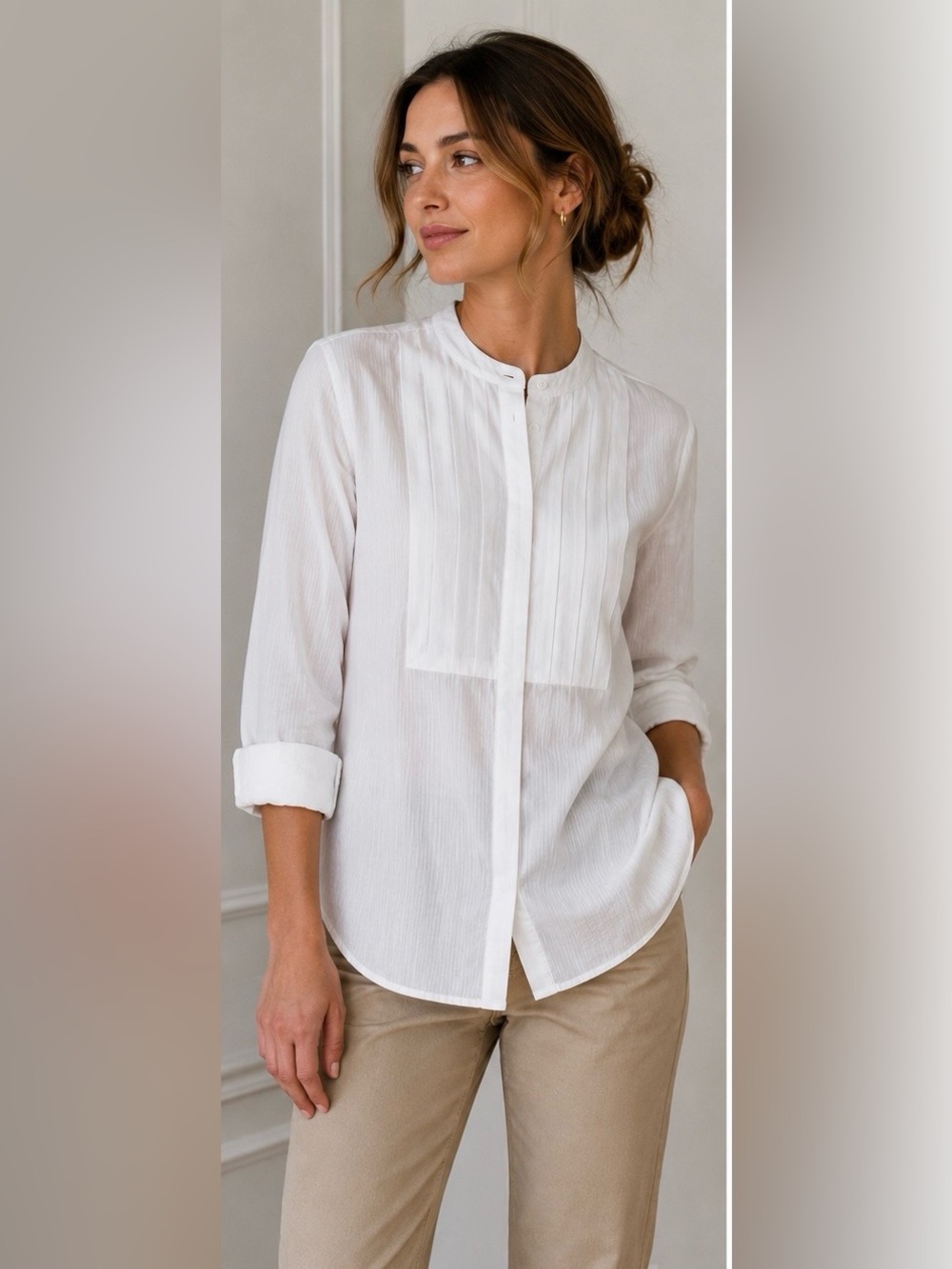 J.Crew White Textured Gauze Pleated Bib Blouse 2P NWT